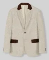 Mens Stylish Vintage Herringbone Light Beige Tweed Suit Blazer