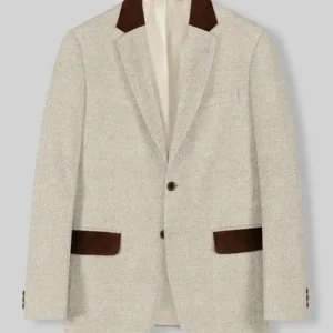 Mens Stylish Vintage Herringbone Light Beige Tweed Suit Blazer