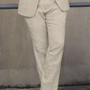 Mens Stylish Vintage Herringbone Light Beige Tweed Suit Trouser