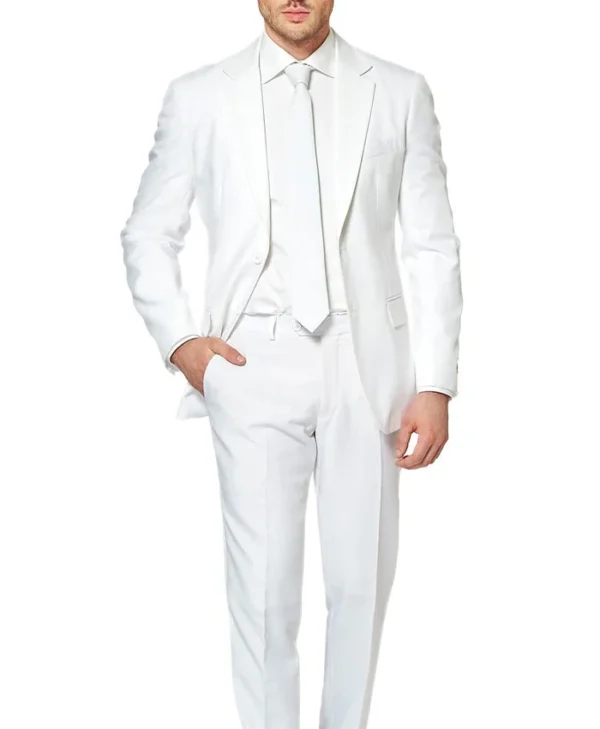 Mens Stylish White Knight Trim Fit Two Piece Suit