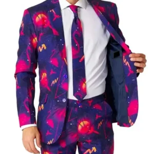 Mens Suitmeister Retro Neon Navy Suit Style