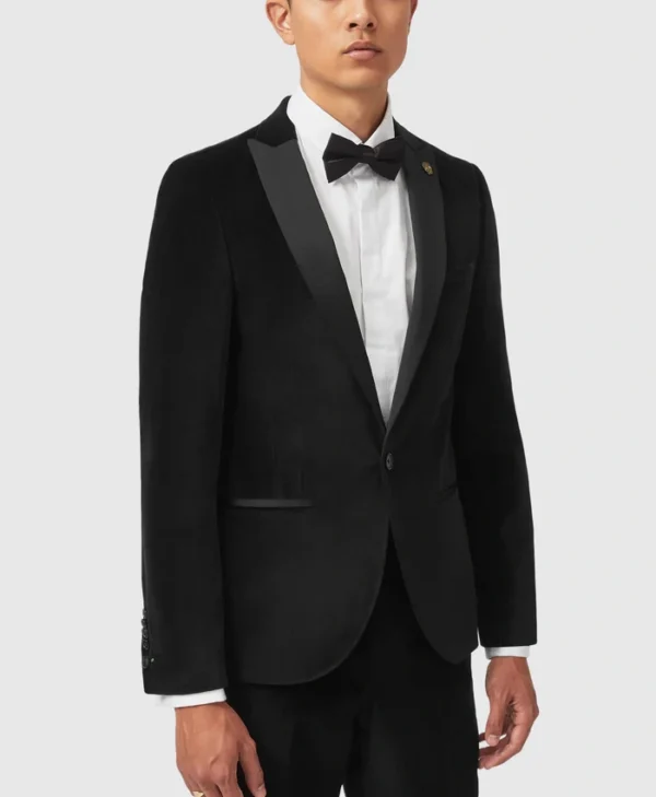 Mens Sylvester Skinny Fit Black Velvet Tuxedo Suit