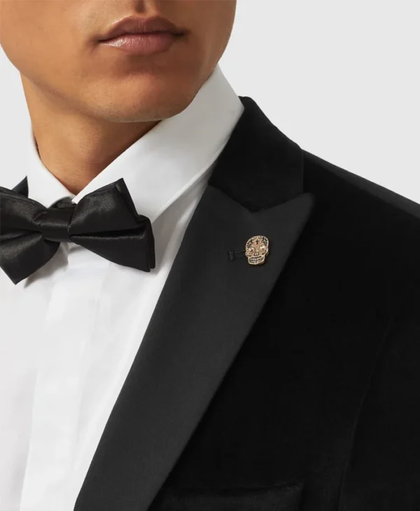 Mens Sylvester Skinny Fit Black Velvet Tuxedo Suit Collar