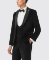Mens Sylvester Skinny Fit Black Velvet Tuxedo Suit Vest