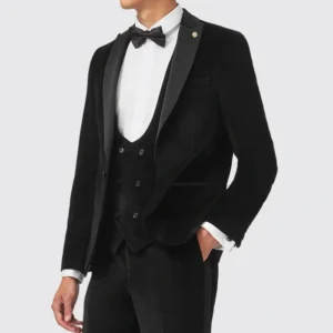 Mens Sylvester Skinny Fit Black Velvet Tuxedo Suit Vest