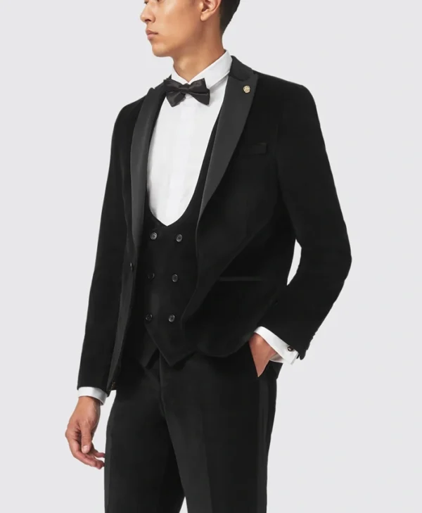 Mens Sylvester Skinny Fit Black Velvet Tuxedo Suit Vest