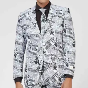 Mens Textile Telegraph Printed 2 Piece Suit