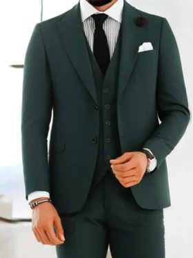 Mens Three Piece Forest Green Formal Suit