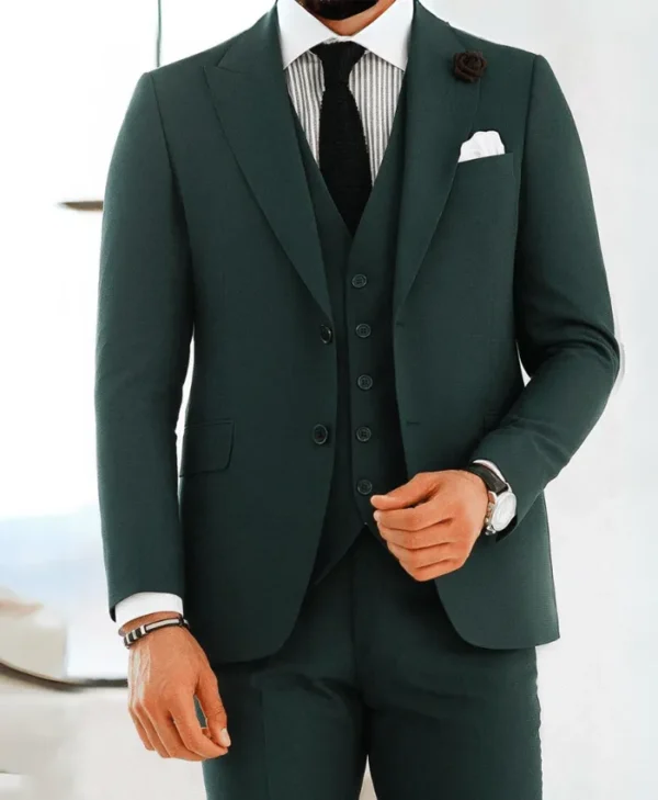 Mens Three Piece Forest Green Formal Suit