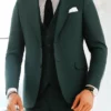 Mens Three Piece Forest Green Formal Suit Collar