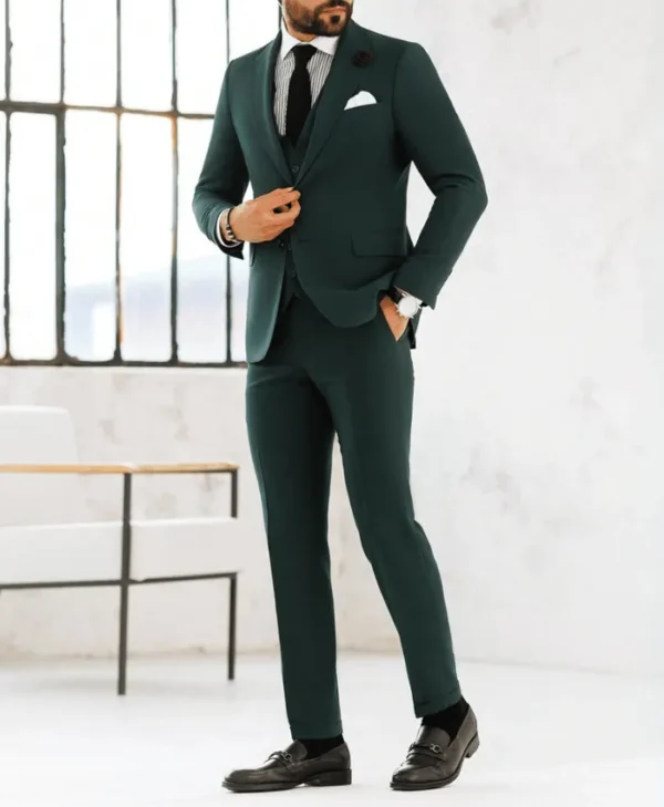 Mens Three Piece Forest Green Formal Suit Style