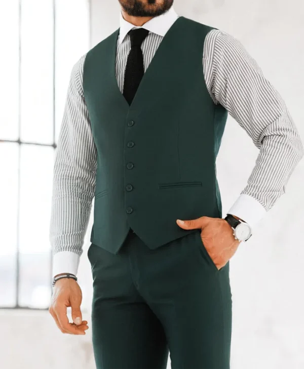 Mens Three Piece Forest Green Formal Suit Vest