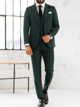 Mens Three Piece Forest Green Formal Suit Walk