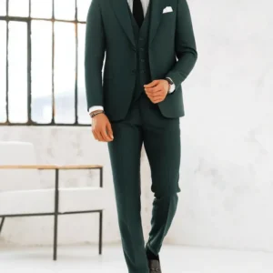 Mens Three Piece Forest Green Formal Suit Walk
