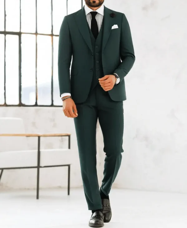 Mens Three Piece Forest Green Formal Suit Walk