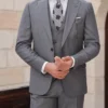 Mens Three Piece Tweed Grey Peak Lapel Suit