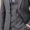 Mens Three Piece Tweed Grey Peak Lapel Suit Vest