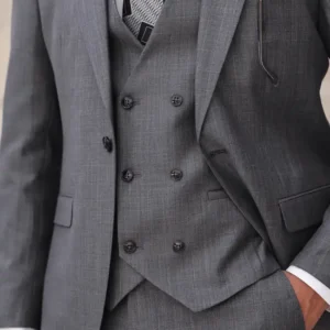 Mens Three Piece Tweed Grey Peak Lapel Suit Vest