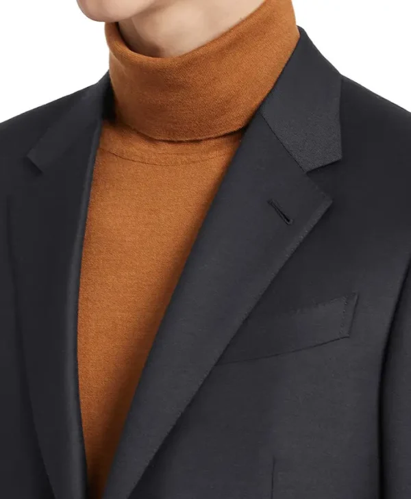 Mens Trendy Black Milano Wool Suit Collar