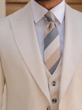 Mens Trendy Cream Color Slim Fit Suit Collar