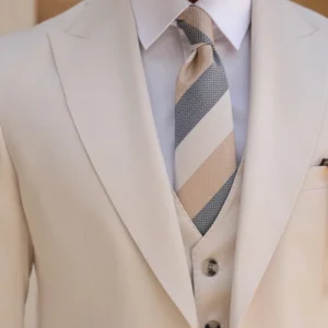 Mens Trendy Cream Color Slim Fit Suit Collar