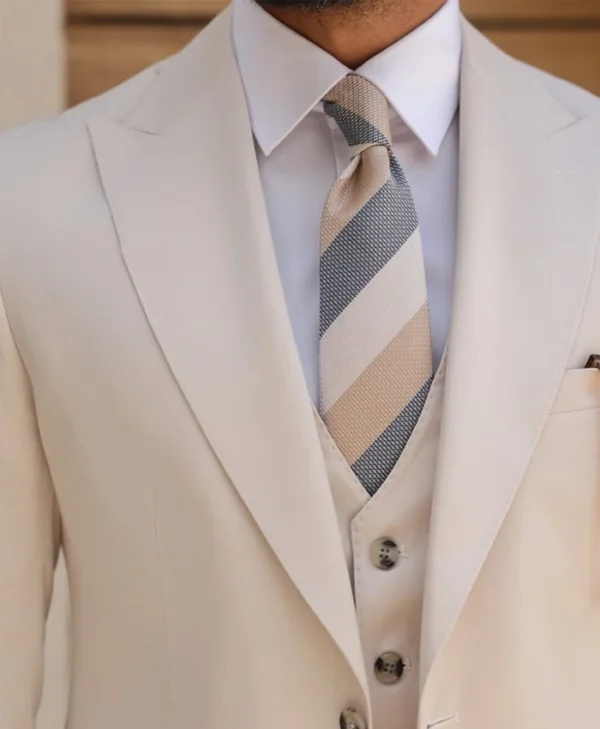 Mens Trendy Cream Color Slim Fit Suit Collar