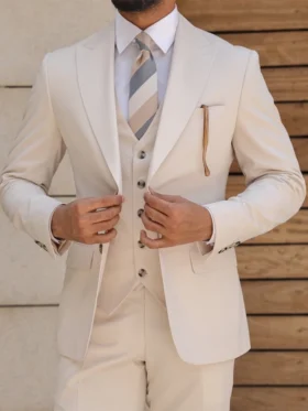 Mens Trendy Cream Color Slim Fit Suit Main