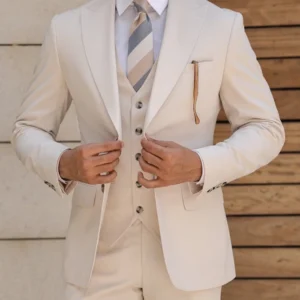 Mens Trendy Cream Color Slim Fit Suit Main