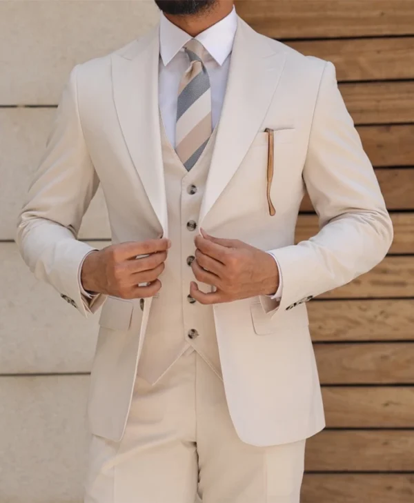 Mens Trendy Cream Color Slim Fit Suit Main