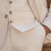Mens Trendy Cream Color Slim Fit Suit Pockets