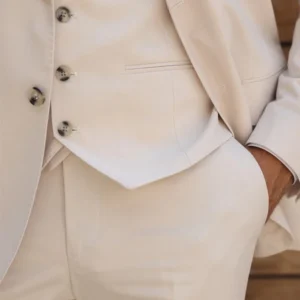 Mens Trendy Cream Color Slim Fit Suit Pockets