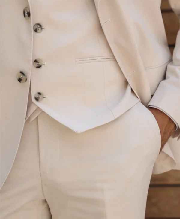 Mens Trendy Cream Color Slim Fit Suit Pockets