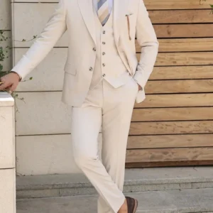 Mens Trendy Cream Color Slim Fit Suit Style