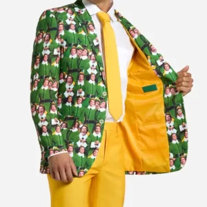 Mens Trendy Elf™ Printed Green And Yellow Suit Closure