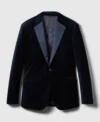 Mens Trendy Navy Blue Velvet 2 Piece Suit