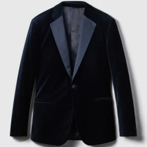 Mens Trendy Navy Blue Velvet 2 Piece Suit