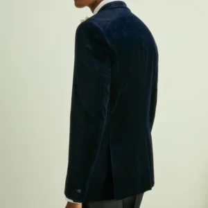 Mens Trendy Navy Blue Velvet 2 Piece Suit Back