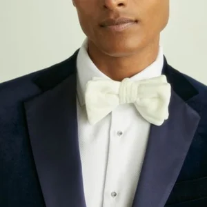 Mens Trendy Navy Blue Velvet 2 Piece Suit Collar