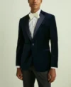 Mens Trendy Navy Blue Velvet 2 Piece Suit Main