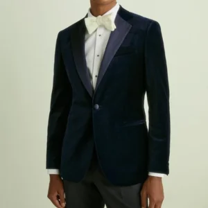 Mens Trendy Navy Blue Velvet 2 Piece Suit Main