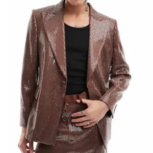 Mens Trendy Sequin Brown Stylish Suit