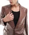 Mens Trendy Sequin Brown Stylish Suit Collar