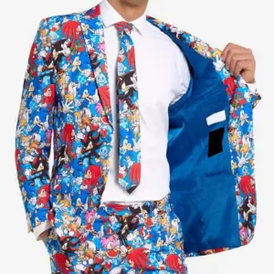 Mens Trendy Sonic the Hedgehog Printed Suit Open