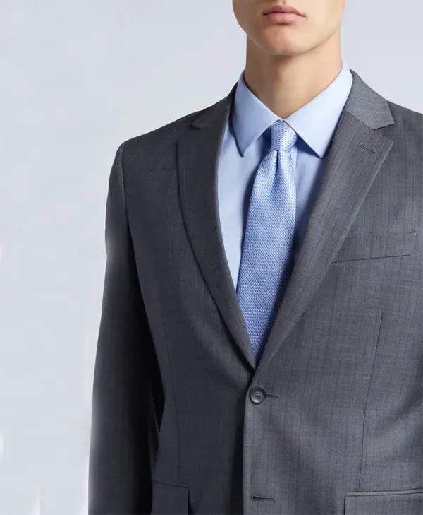 Mens Trim Fit Stretch Grey Stylish Suit Collar