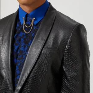 Mens Trinity Faux Leather Snakeskin Suit Collar