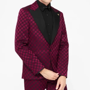 Mens Twisted Tailor Slim Fit Burgundy Jacquard Suit