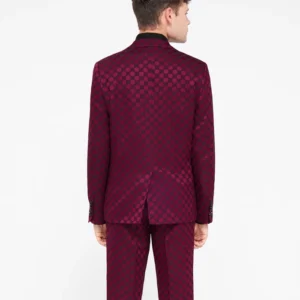 Mens Twisted Tailor Slim Fit Burgundy Jacquard Suit Back