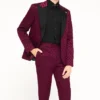Mens Twisted Tailor Slim Fit Burgundy Jacquard Suit Stand Up