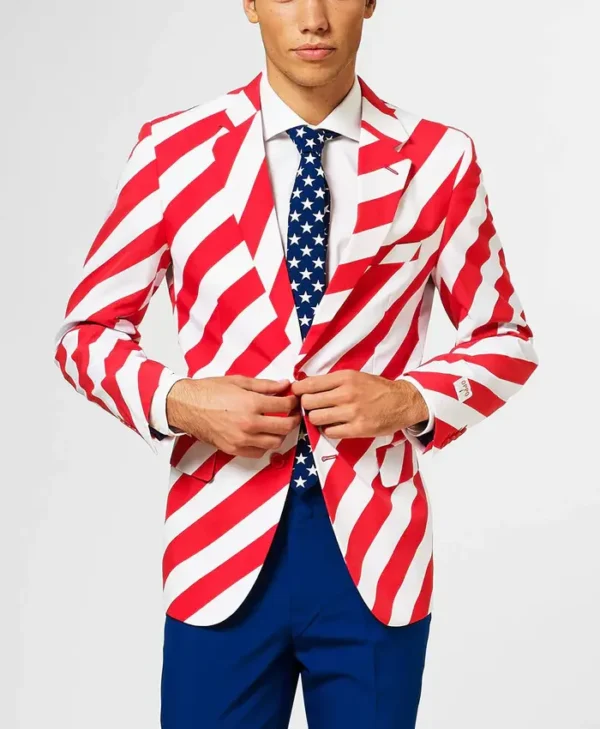 Mens USA Flag Striped 2 Piece Party Suit