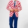 Mens USA Flag Striped 2 Piece Party Suit Stand Up